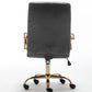 BTExpert Gray Faux Leather Adjustable Home Office Arm Chair Golden Finish