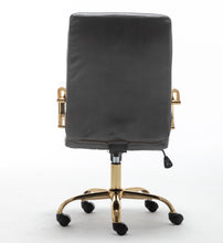 BTExpert Gray Faux Leather Adjustable Home Office Arm Chair Golden Finish