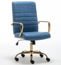 BTExpert Blue Faux Leather Adjustable Home Office Arm Chair Golden Finish