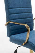 BTExpert Blue Faux Leather Adjustable Home Office Arm Chair Golden Finish