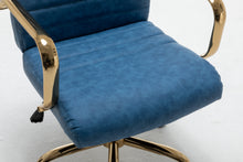 BTExpert Blue Faux Leather Adjustable Home Office Arm Chair Golden Finish