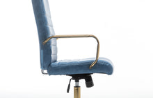 BTExpert Blue Faux Leather Adjustable Home Office Arm Chair Golden Finish