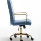 BTExpert Blue Faux Leather Adjustable Home Office Arm Chair Golden Finish