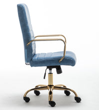 BTExpert Blue Faux Leather Adjustable Home Office Arm Chair Golden Finish