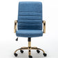 BTExpert Blue Faux Leather Adjustable Home Office Arm Chair Golden Finish