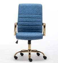 BTExpert Blue Faux Leather Adjustable Home Office Arm Chair Golden Finish