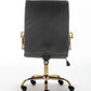 BTExpert Gray Faux Leather Adjustable Home Office Arm Chair Golden Finish