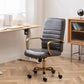 BTExpert Gray Faux Leather Adjustable Home Office Arm Chair Golden Finish