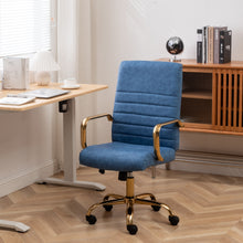 BTExpert Blue Faux Leather Adjustable Home Office Arm Chair Golden Finish
