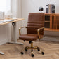 BTExpert Brown Faux Leather Adjustable Home Office Arm Chair Golden Finish
