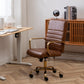 BTExpert Brown Faux Leather Adjustable Home Office Arm Chair Golden Finish