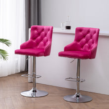 BTExpert Upholstered Dining Adjustable Seat, High Back Stool Bar Chair Pink Tufted Set of 2