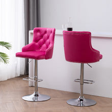 BTExpert Upholstered Dining Adjustable Seat, High Back Stool Bar Chair Pink Tufted Set of 2