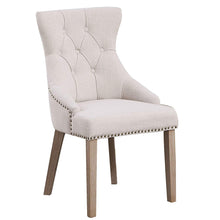 BTExpert High Back Tufted Parsons Dining Room Set of Chairs  Nail Trim Linen Beige