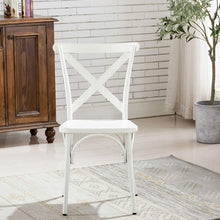 White Cross Back Metal Industrial Modern Vintage Farmhouse Dining Chair, Set of 2
