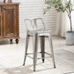 BTExpert Industrial 24" Galvanized Metal Counter Stool, Distressed Low Back, Indoor Outdoor