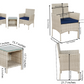 Outdoor 3-Piece Conversation Set (Tan/Navy Blue) PE Rattan Wicker Chairs with Tempered Glass Table