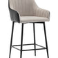 BTExpert Earth Tone Premium 24" High Back Dining Bar Stools, Beige Linen & Black PU Leather - Set of 2