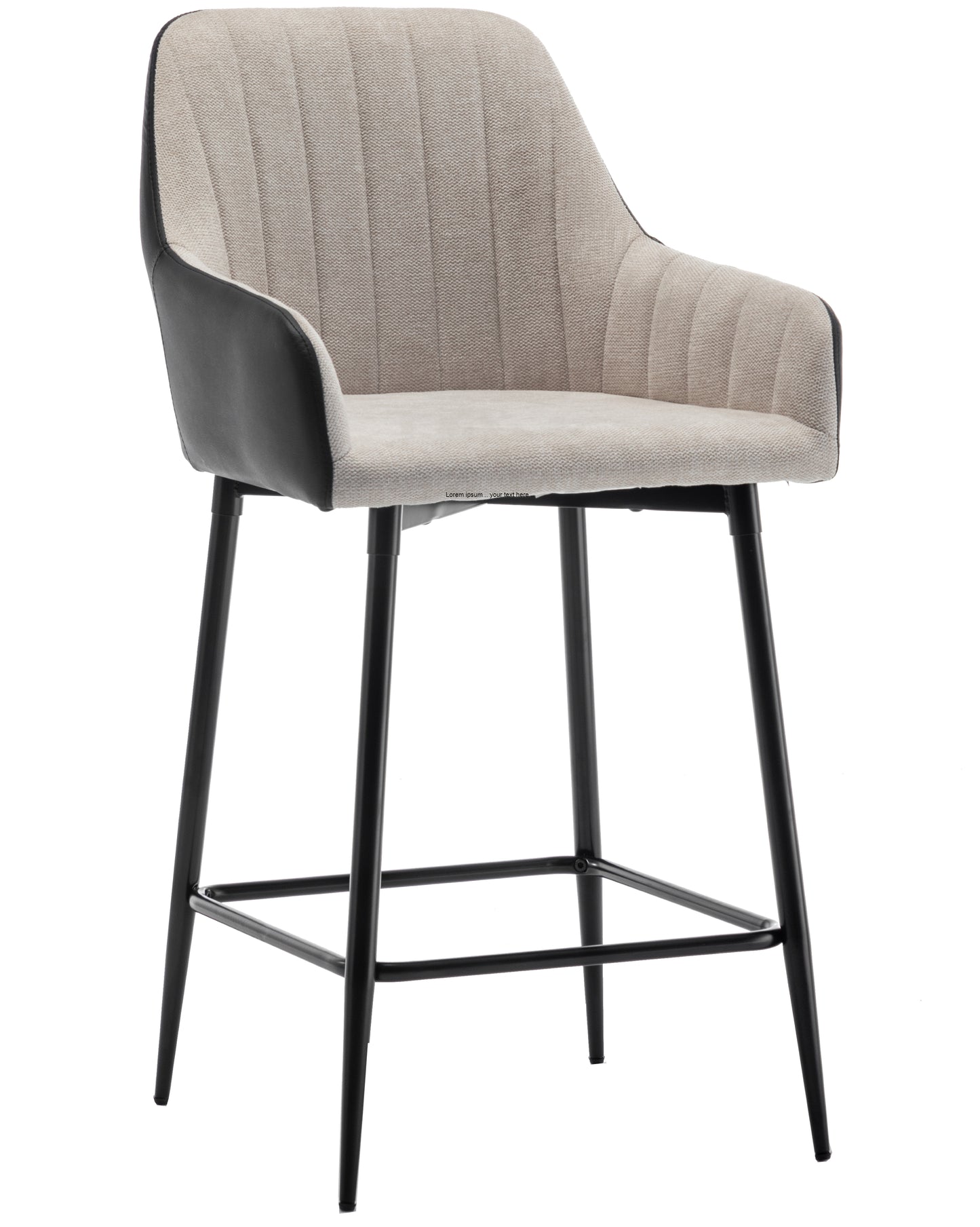 BTExpert Earth Tone Premium 24" High Back Dining Bar Stools, Beige Linen & Black PU Leather - Set of 2