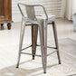 BTExpert Industrial 24" Galvanized Metal Counter Stool, Distressed Low Back, Indoor Outdoor