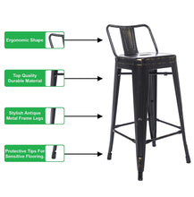 BTEXPERT Industrial 24 inch Golden Black Distressed Kitchen Chic Indoor Outdoor Low Back Metal Counter Height Stool