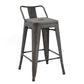 BTExpert 24" Rustic Distressed Metal Counter Stool, Low Back, Indoor Outdoor