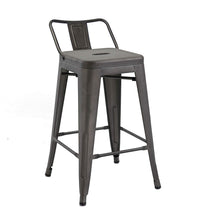 BTEXPERT Industrial 24 inch Rustic Distressed Kitchen Chic Indoor Outdoor Low Back Metal Counter Height Stool