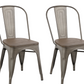 Industrial wood Metal Antique Bronze Rustic Distress Dining Bistro Side Chair-4