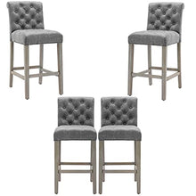 BTEXPERT Wooden Antique Gray PU Leather Tufted Counter 26.5" Bar Stool Chair, Accent Nail Trim Barstool -Four Pack