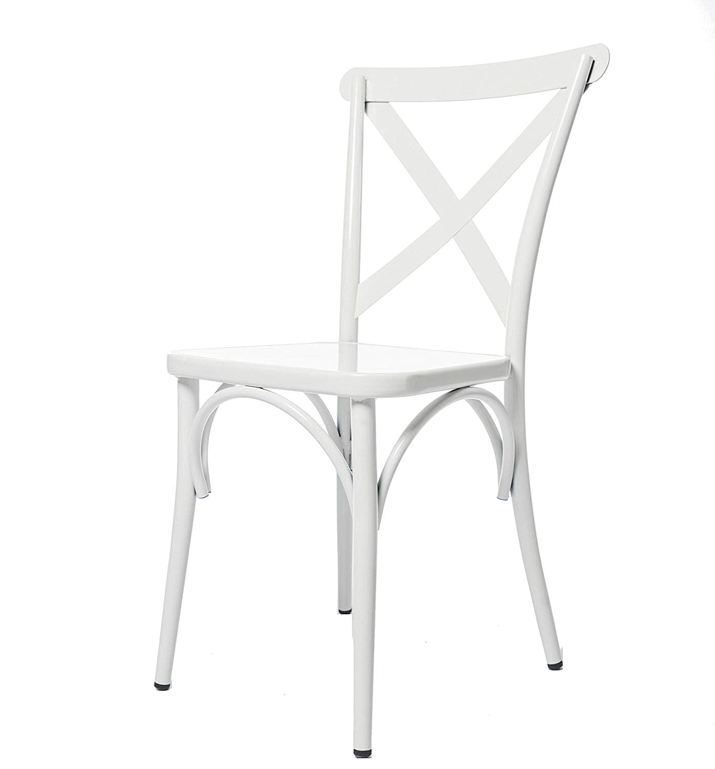 BTExpert White Cross Back Metal Industrial Modern Vintage Farmhouse Dining Chair - Set of 2