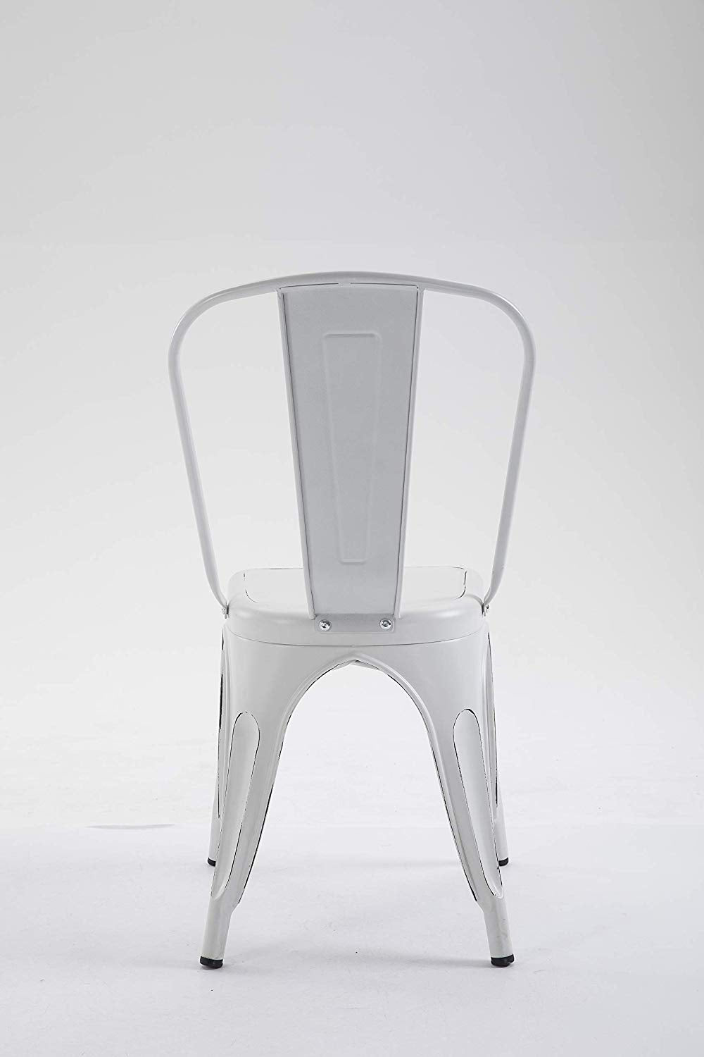BTExpert Metal White Distressed Chic Indoor Outdoor Stackable Bistro Cafe Dining Side Chairs - Set of 4
