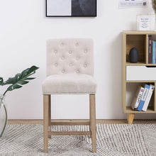 TWO new- Wooden Linen Tufted Counter 26" Bar Stool Chair, Accent Nail Trim Barstool Set of 2