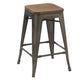 24" Antique Bronze Distressed Metal Barstools Handmade Wood top Stool