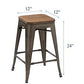 24" Antique Bronze Distressed Metal Barstools Handmade Wood top Stool