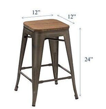 24" Antique Bronze Distressed Metal Barstools Handmade Wood top Stool