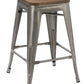 BTExpert 24" Industrial Stackable Vintage Metal Bar Stool, Distressed Finish, Wood Top Seat