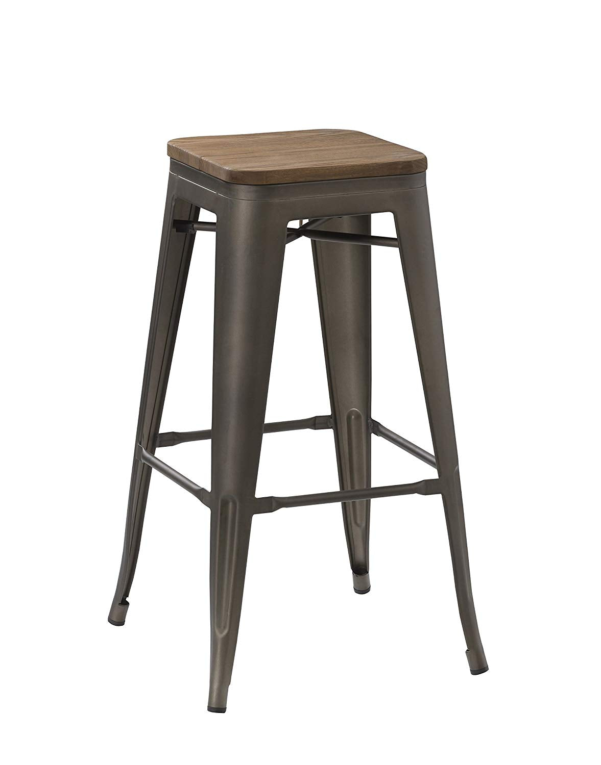 BTExpert 30" Modern Industrial Metal Bar Stool, Stackable Steel Frame with Wood Top