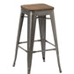 BTExpert 30" Industrial Stackable Metal Bar Stool, Rustic Clear Brush Finish, Wood Top Seat