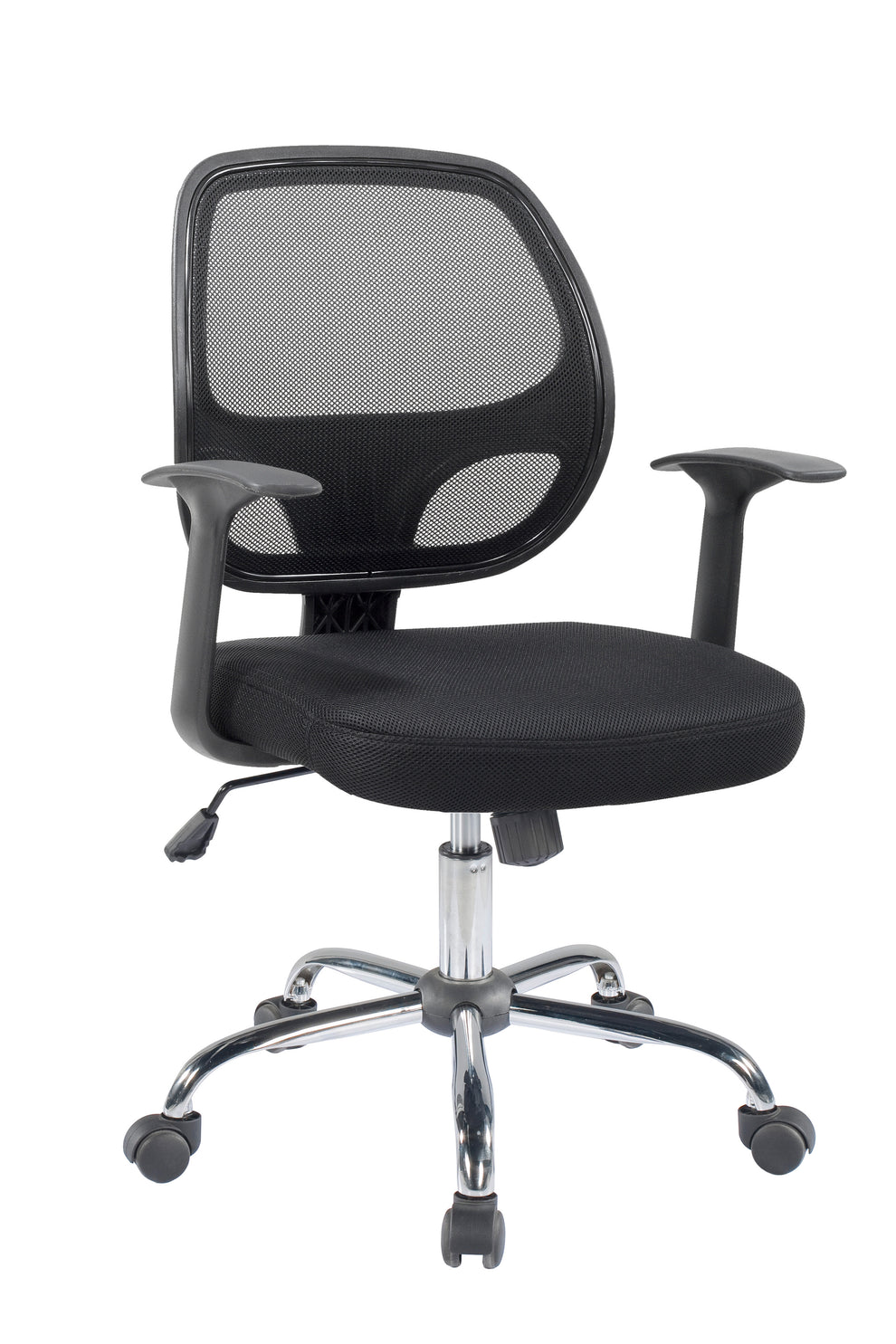 Ergonomic Mid back Office Chair Chrome base, Lumbar Arm Black padded M ...