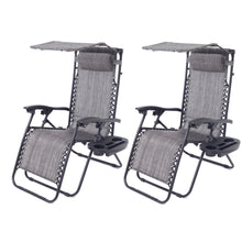 Outdoor Zero gravity Chair lounge patio Canopy Sunshade Cup tray Gray Set of Two case