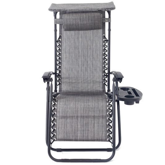 Outdoor Zero gravity Chair lounge patio Canopy Sunshade Cup tray Gray
