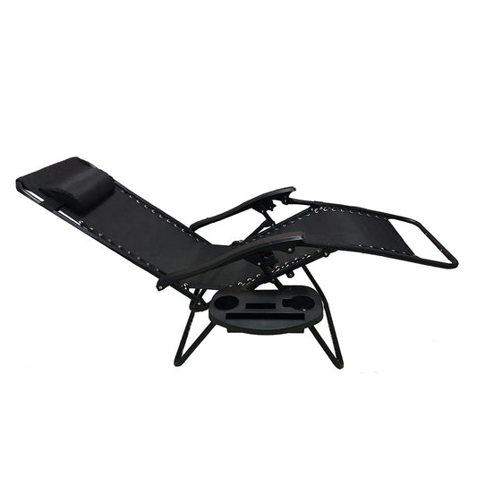 BTExpert Black Zero Gravity Lounge Chairs for Outdoor Patio with Tray & Cup Holder - Set of 2