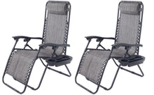 BTExpert Zero Gravity Chair Case Lounge Outdoor Patio Beach Yard Garden With Utility Tray Cup Holder Gray Set of 2