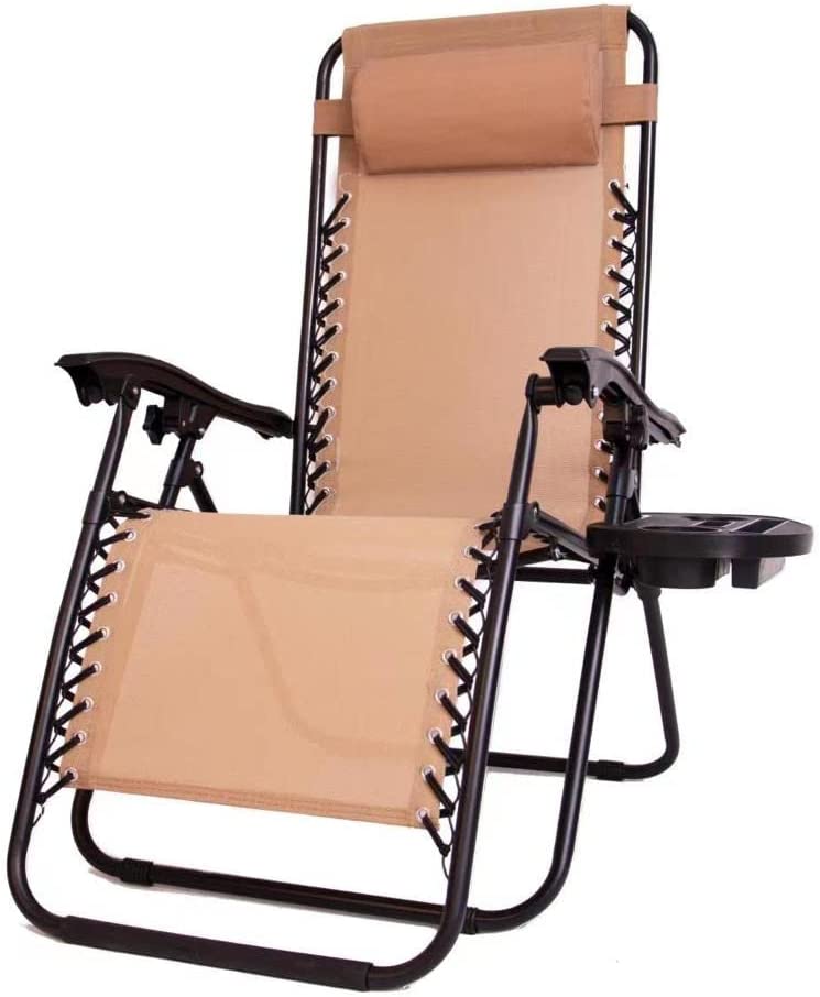 BTExpert 3PCS Zero Gravity Chair Set with Table, Folding Lounge w/ Pillow & Cup Holder for Camping, Patio, Beach