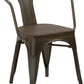 Industrial Antique Bronze Dining Commercial Metal Wood Arm Chair - Set of 4