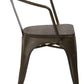 Industrial Antique Bronze Dining Commercial Metal Wood Arm Chair - Set of 4