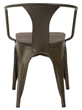 Industrial Antique Bronze Dining Commercial Metal Wood Arm Chair, Set of 4