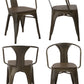 Industrial Antique Bronze Dining Commercial Metal Wood Arm Chair - Set of 4