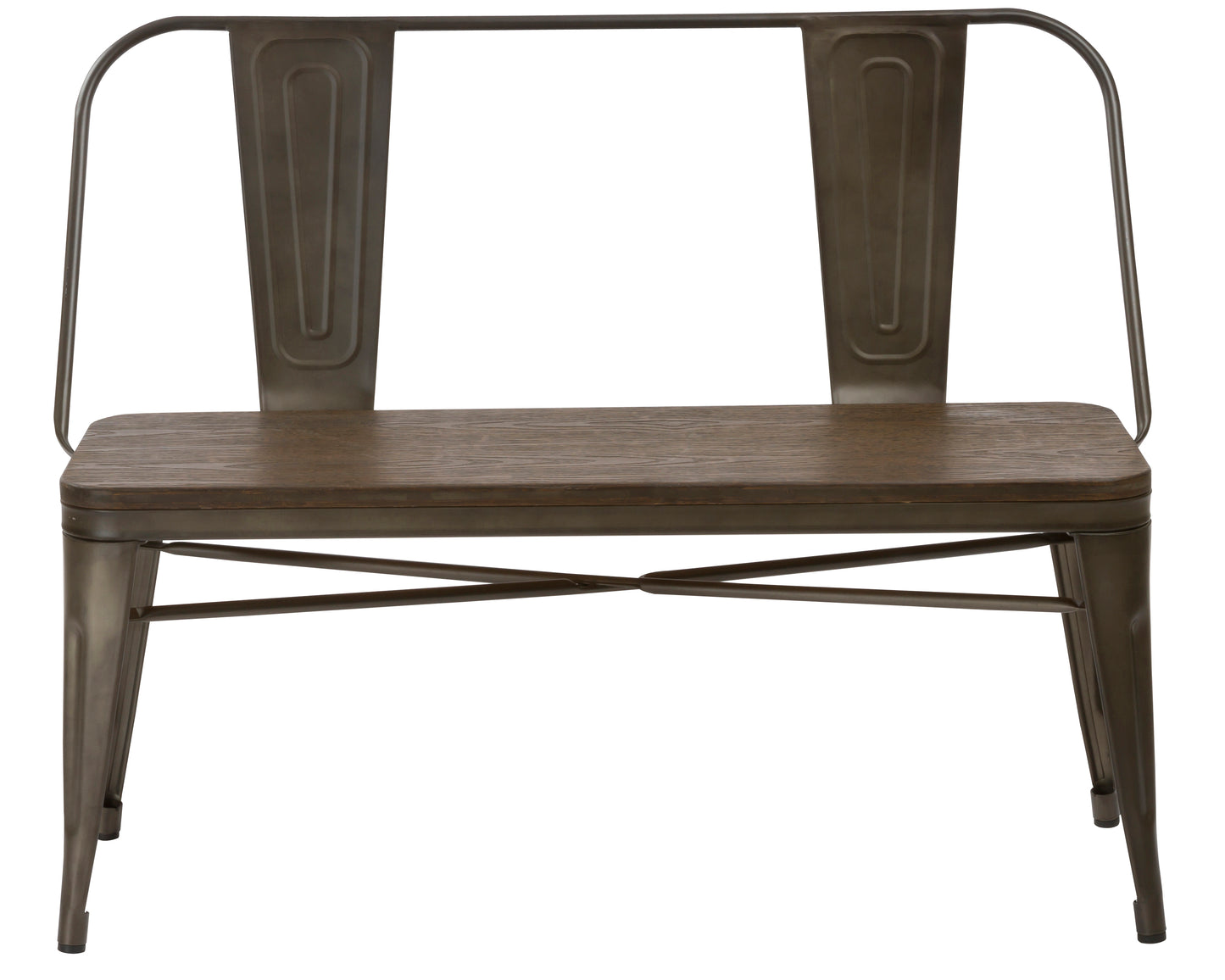 Industrial Antique Rustic Wood Metal Dining Bench Full Back Garden Patio