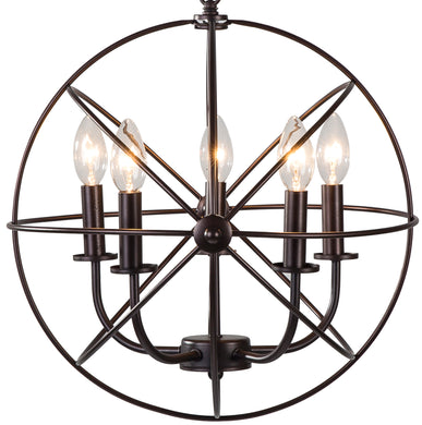 Industrial 5 Light Hanging Farmhouse Orb Ceiling Chandelier Fixture Bronze